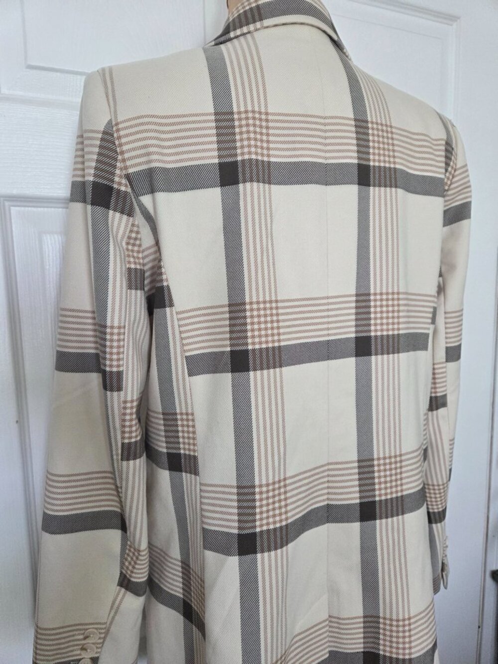 Plaid Double-Breasted Blazer Jacket in Cream - Picture 5 of 16